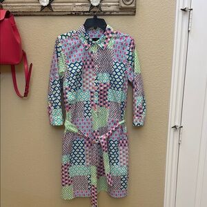 Talbots patchwork, spring flower shirt dress with belt Size 10